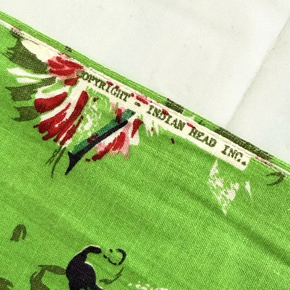 Vintage Fabric Cotton Retro 1960's Chartreuse Red Pink Indian Head Inc. 4+ yards